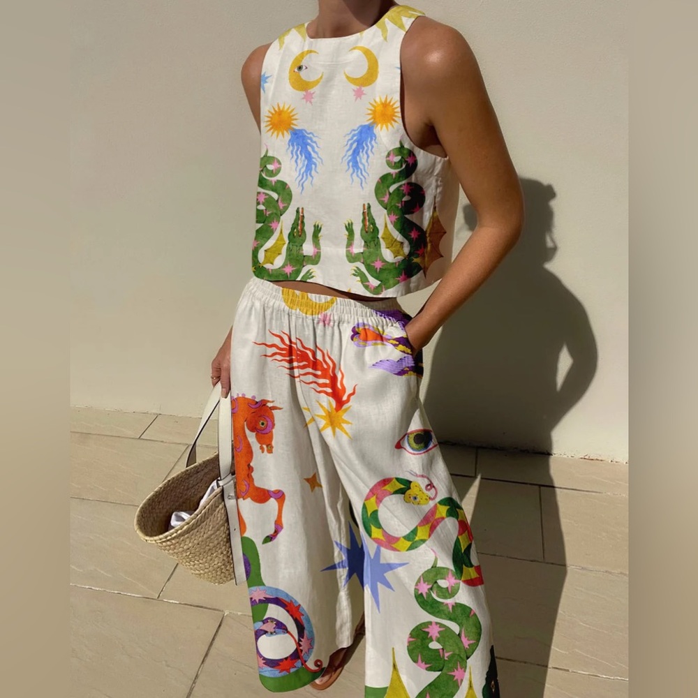 Artistic Casual Pants + Top Two-piece Set